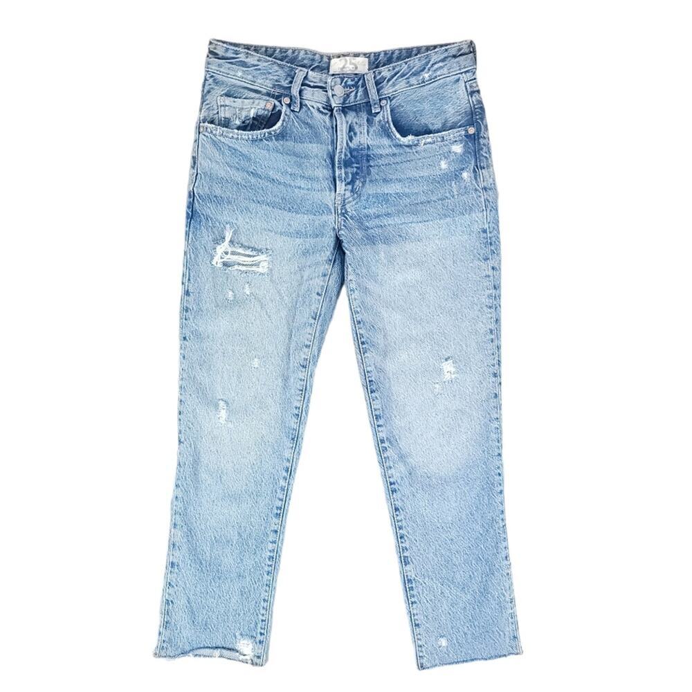 Free People We The Free Distressed Raw Hem Ankle Jeans Light Wash Mid Rise